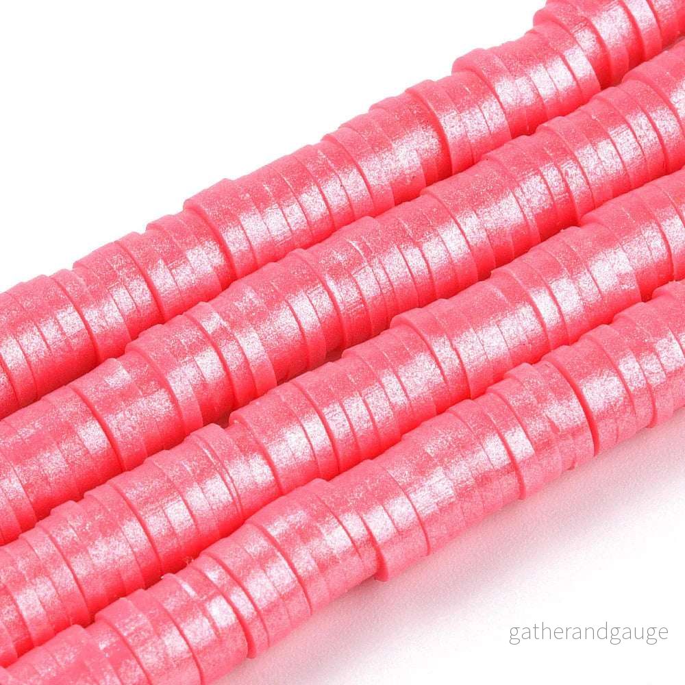 Heishi Pärlor - Rosa Shimmer 6mm 1 Sträng - Bild 3