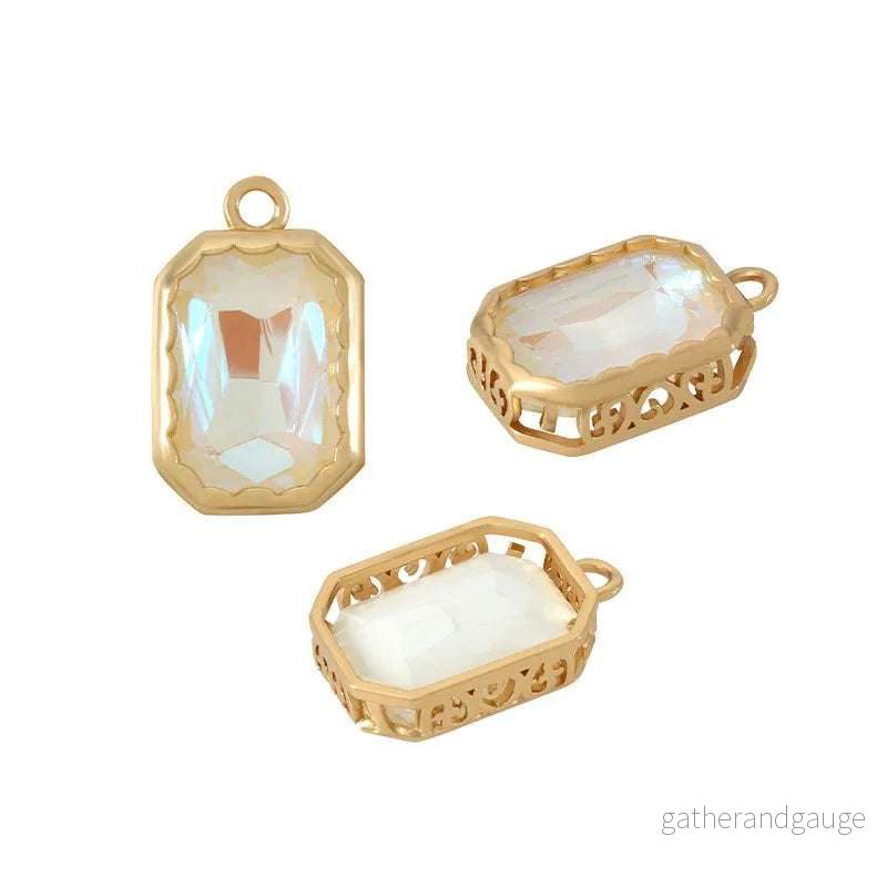 Berlock Facetterad - Rektangel Opaque White, 13x16mm 1 styck
