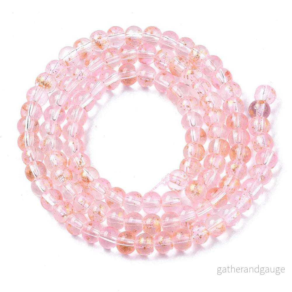 Glaspärlor Rund - Rosa Guldshimmer 4mm 1 Sträng