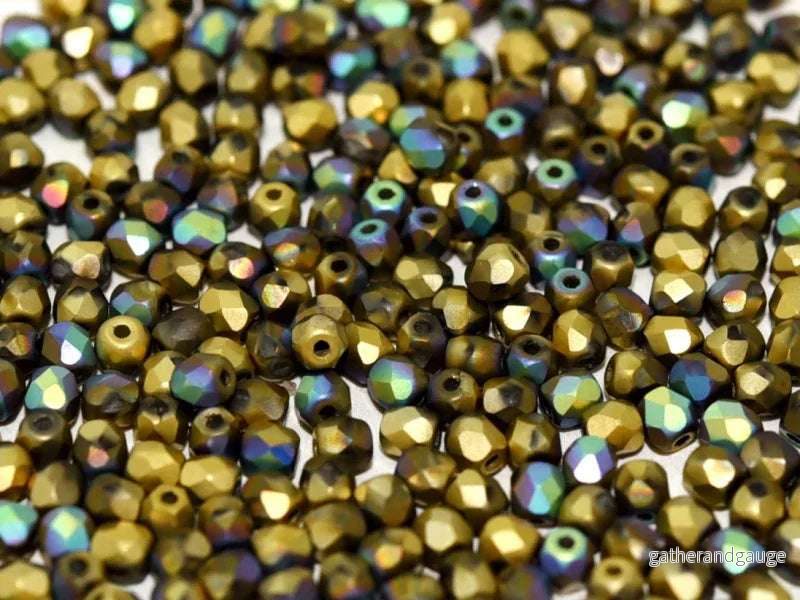 Tjeckiska Firepolish - Crystal Glittery Matt Amber 3 mm, 50-pack