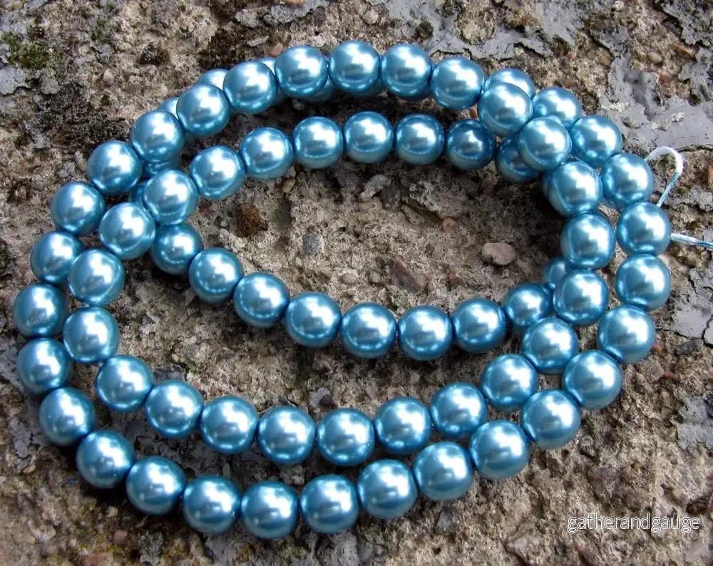 Vaxade Glaspärlor Tjeckiska - Cerulean 8mm, 1 sträng