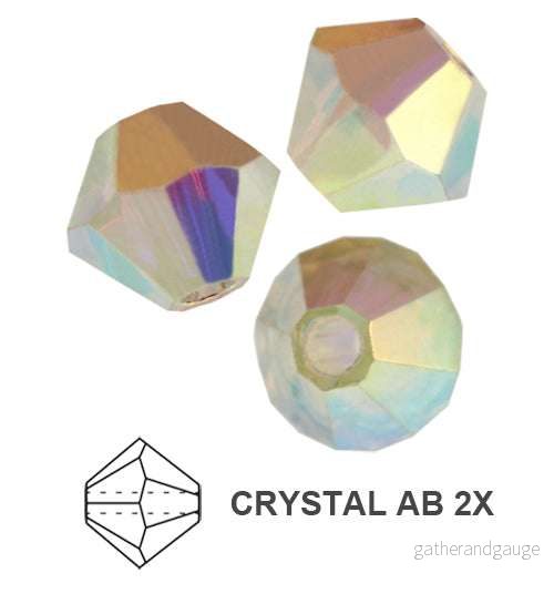 Tjeckiska MC Bicone - Crystal 2x AB 4 mm, 30- pack