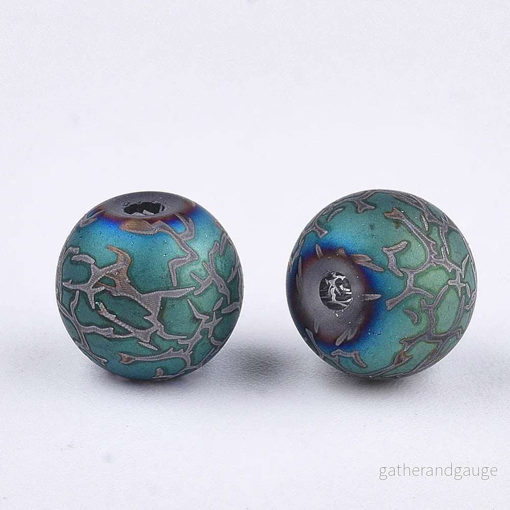 Glaspärla Rund – Krackelerat mönster Cadet blue 8mm 1 styck Glaspärla Rund – Krackelerat mönster Cadet blue 8mm 1 styck