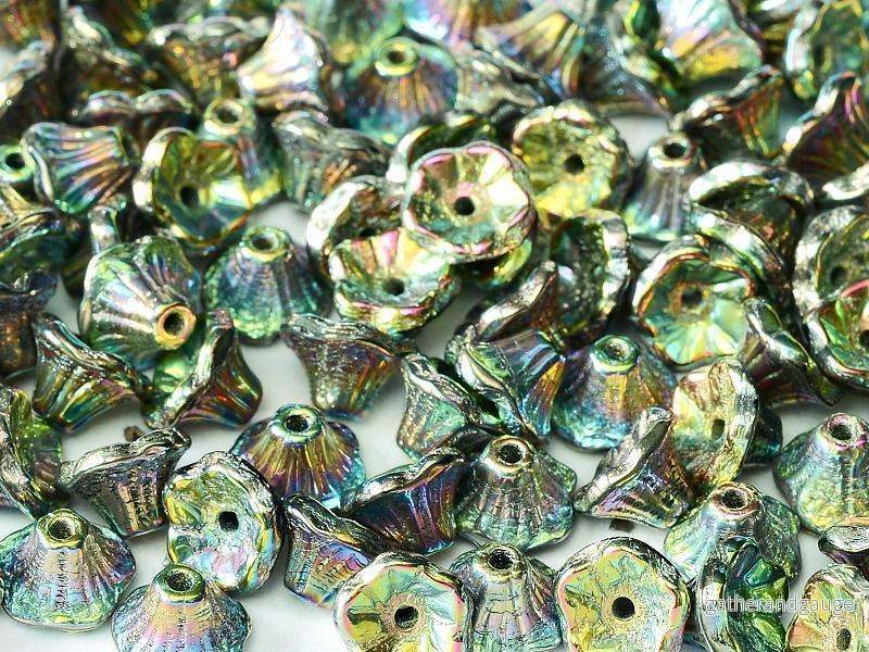 Flower Cup Beads - Jet Vitrail Full 7x5 mm - 20-pack