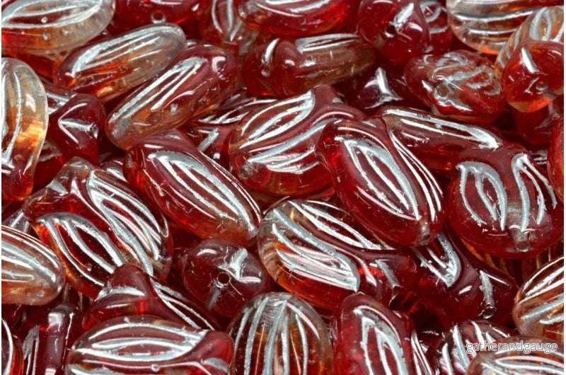 Tulip Bead - Red with Silver 16x11mm, 6-pack
