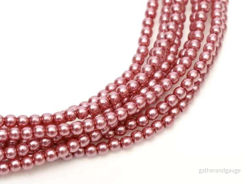 Tjeckiska Vaxade Glaspärlor - Shiny Flandago Pink 2mm