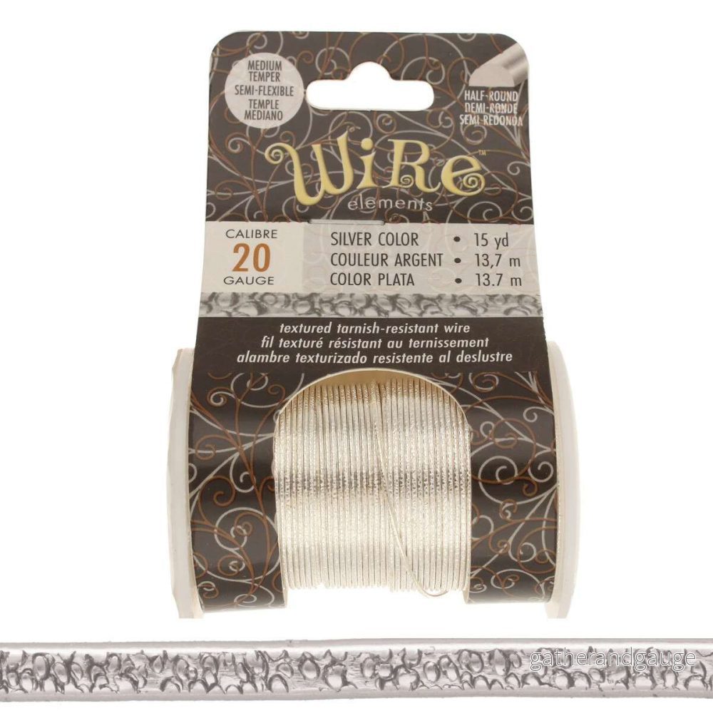 Wire Elements 20 Ga – Non Tarnish silverfärgad halvrund med texture motiv, 1 rulle Wire Elements 20 Ga – Non Tarnish silverfärgad halvrund med texture motiv, 1 rulle