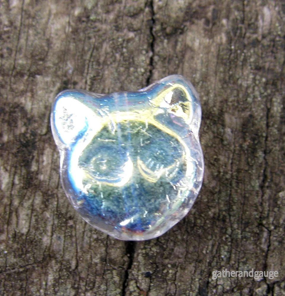 Tjeckisk Glaspärla - Katthuvud Crystal AB 13x12mm 1 styck