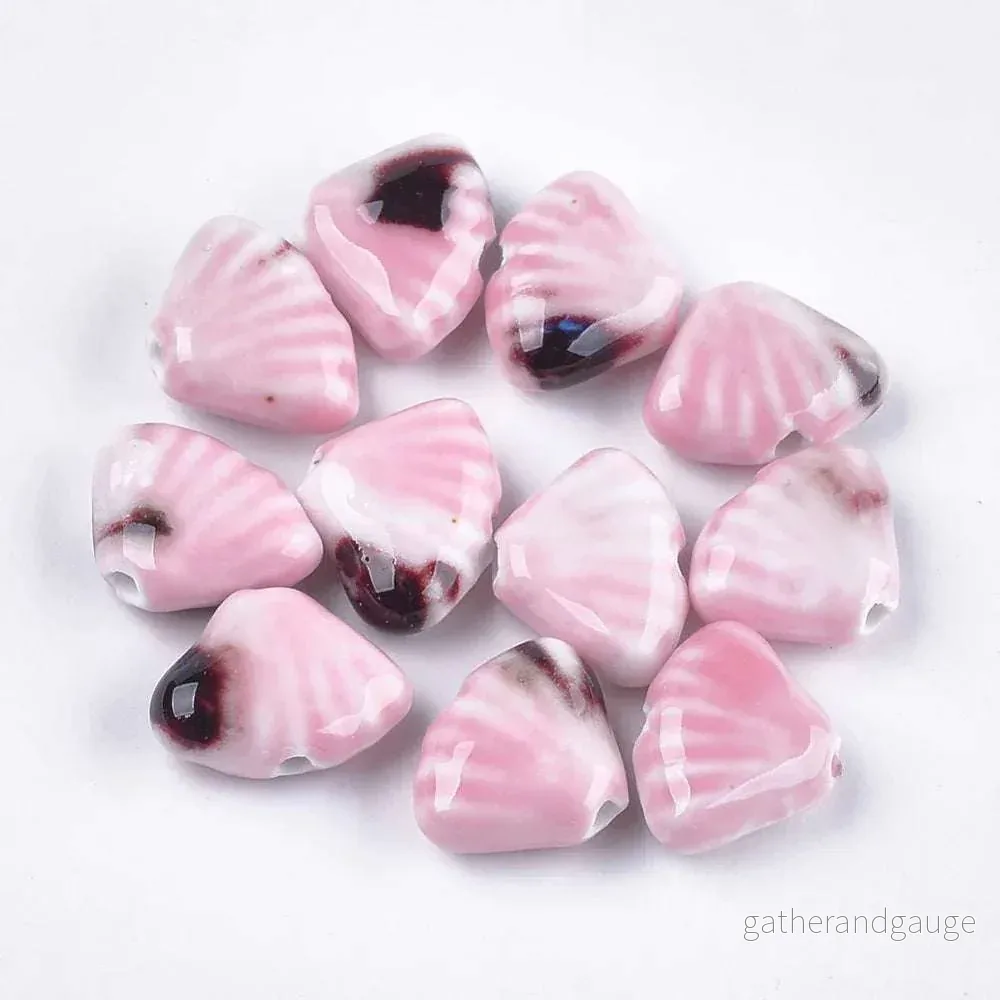 Porslinspärla - Triangelsnäcka Rosa med brunt 1 styck - Bild 2
