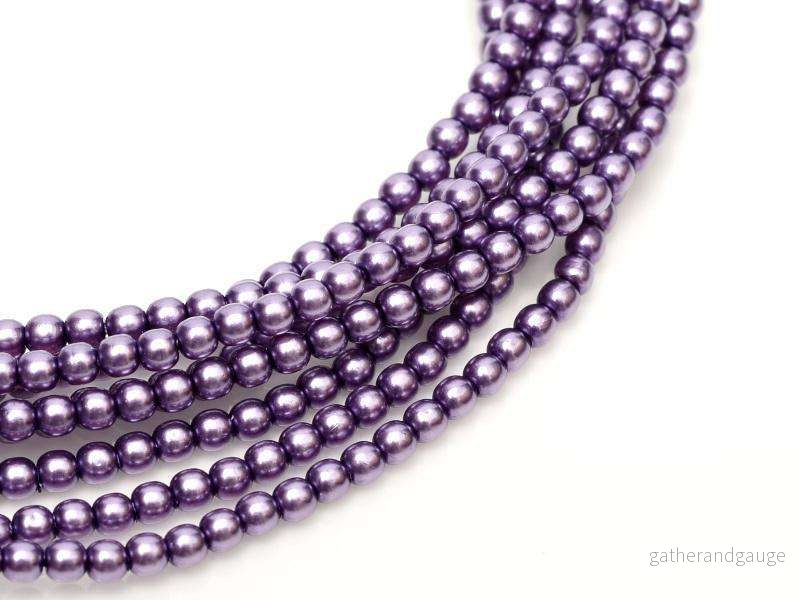 Tjeckiska vaxade glaspärlor - Shiny Deep Lilac 3mm, 1 sträng