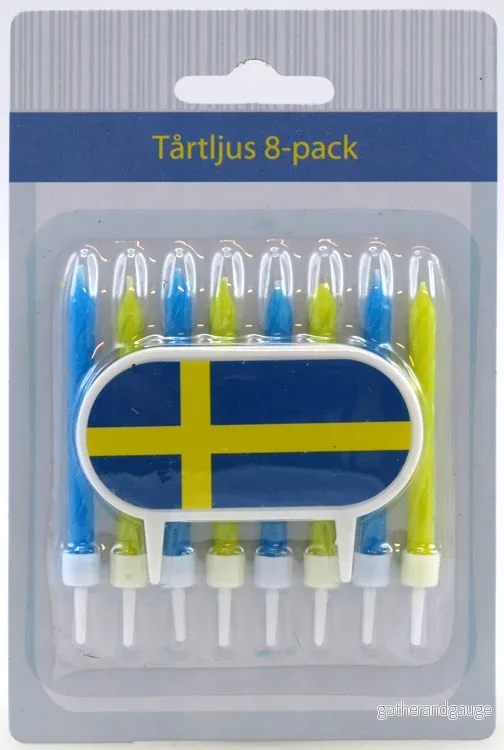 Tårtljus med hållare (8-pack) blå & gul Tårtljus med hållare (8-pack) blå & gul