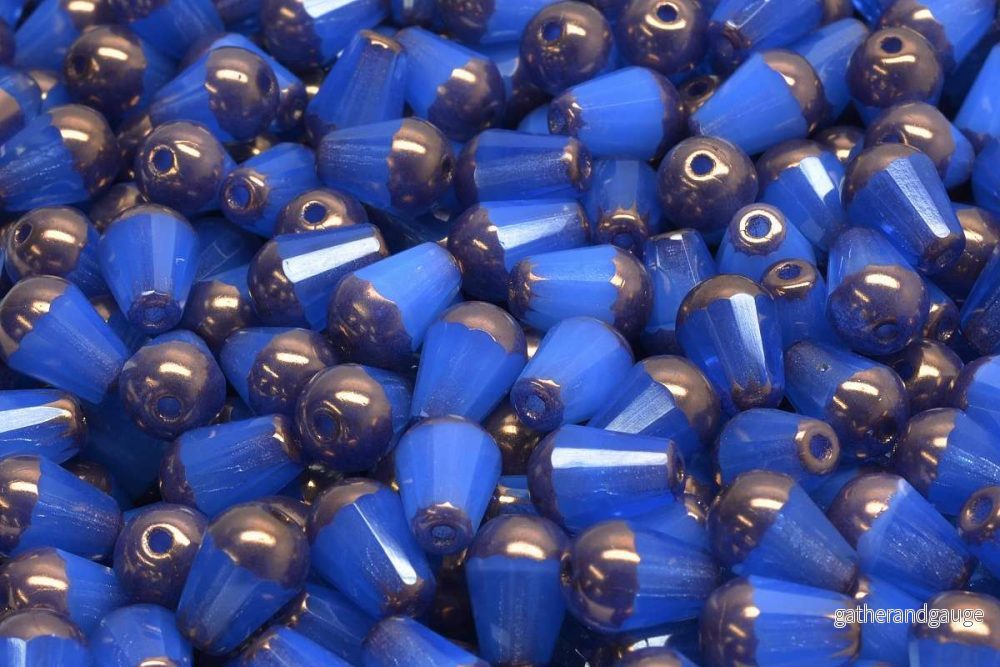 Firepolish Drop Bead – Blue with Bronze 8 x 6 mm, 20-pack