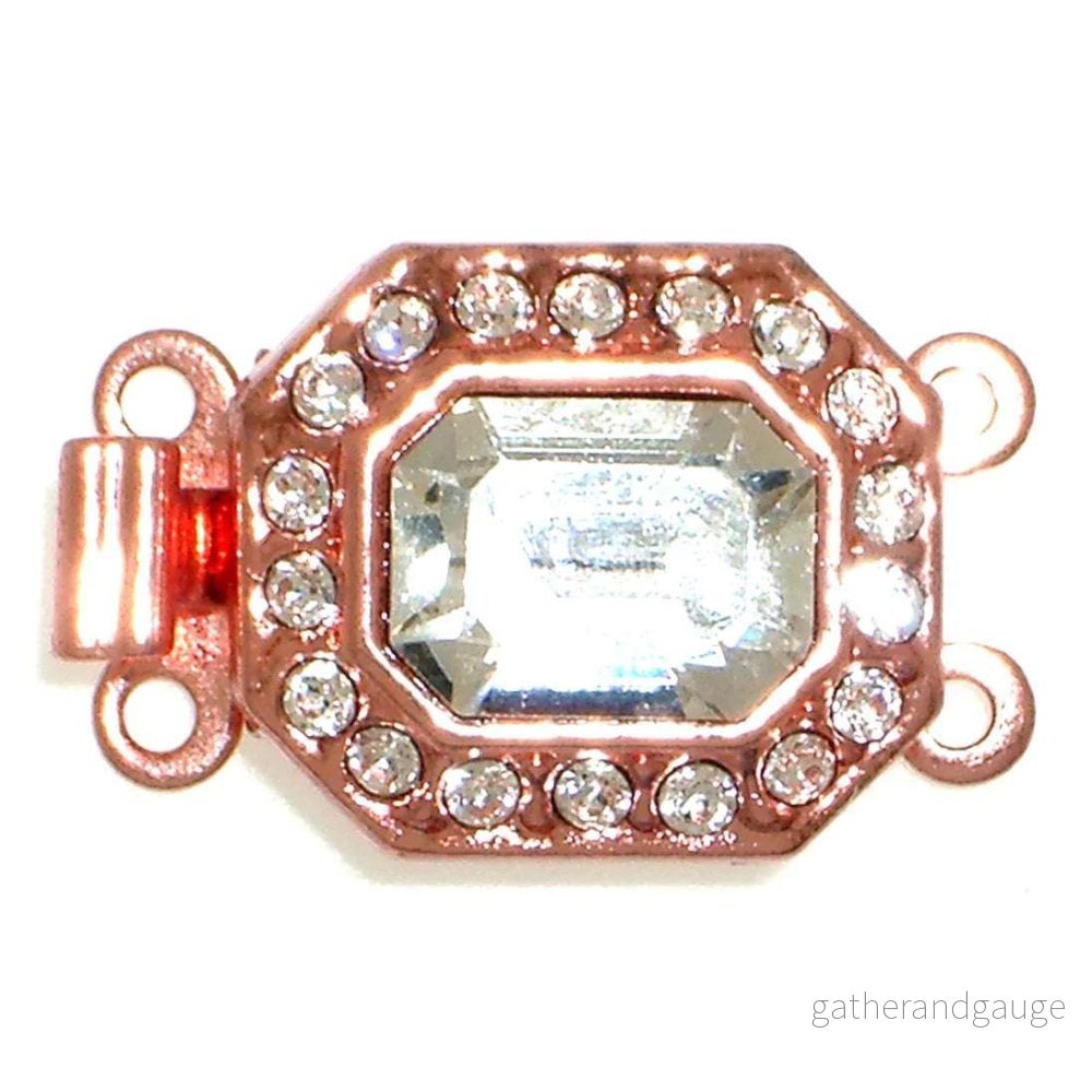 Claspgarten instickslås - Rektangel med Swarovskikristaller, Koppar 14x12mm, 1 styck