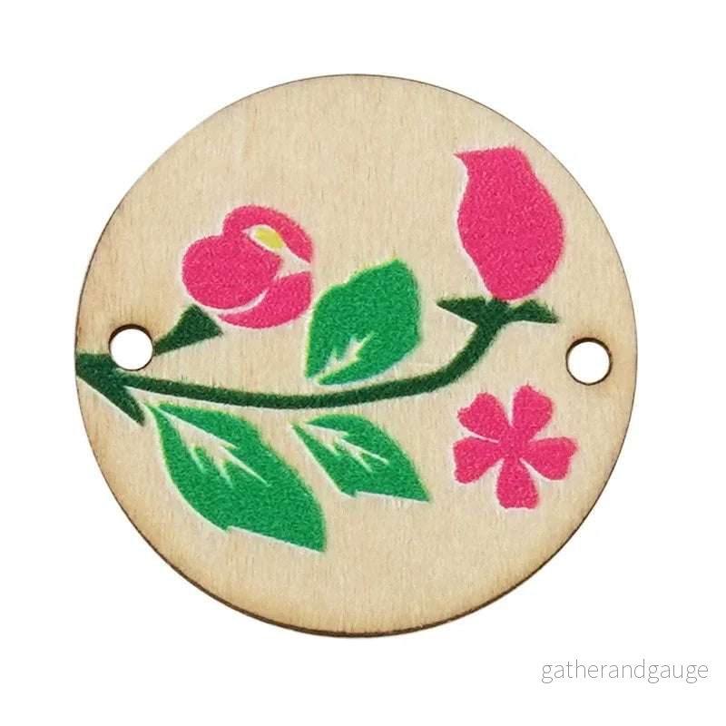 Connector Trä - Rund med Blommor 24mm 1 styck - Bild 3