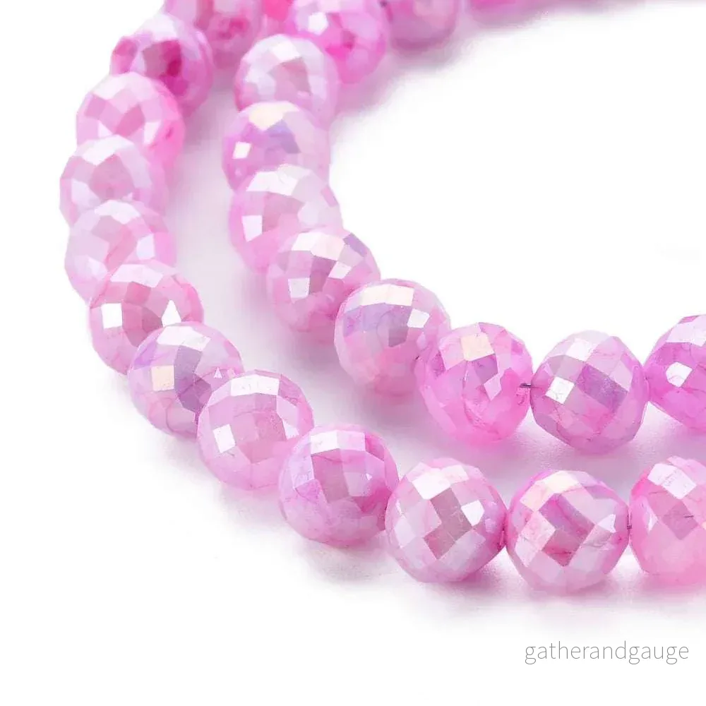 Glaspärlor Facetterad Rund - Rosa med lyster, 8mm 1 sträng - Bild 2