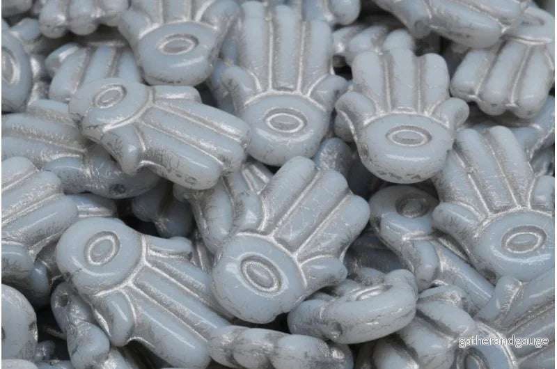 Hamsa Hand Beads - White/Silver 14x20mm, 6-pack