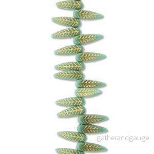 Bird Feather - Green Turquoise Gold 5x17mm 1 sträng - Bild 2