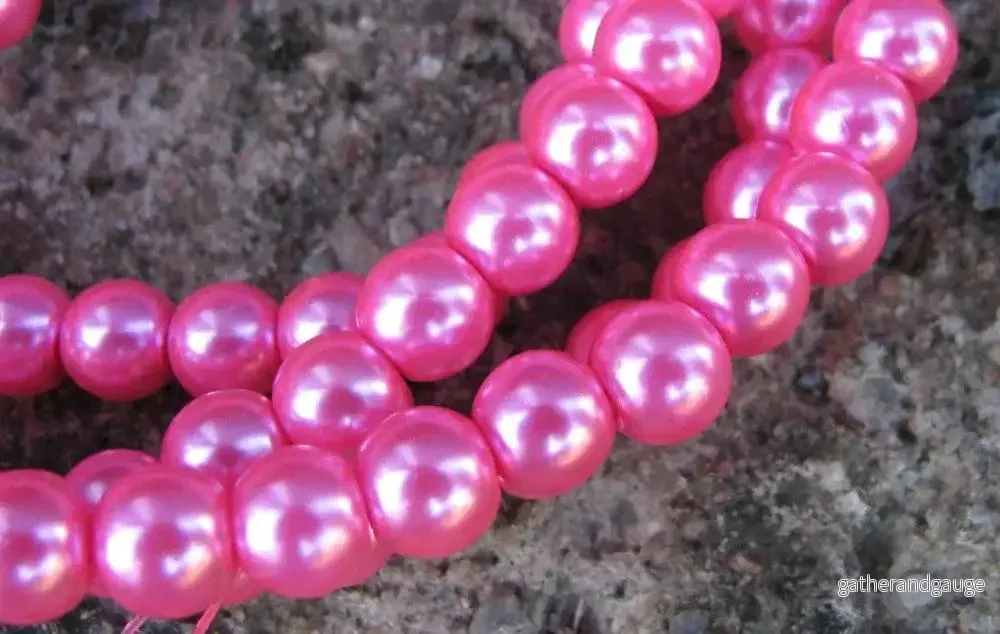 Vaxade glaspärlor - Cerise 8mm 1 sträng - Bild 2