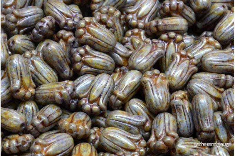 Tulip Bud Bead - Green Brown 12x8mm, 20-pack