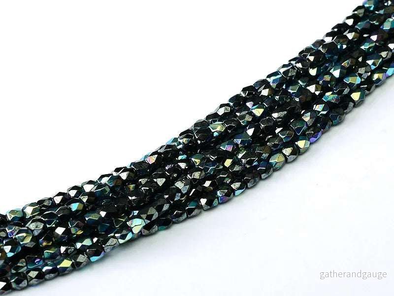 Tjeckiska Firepolish – Jet Hematite AB 2mm, 1 sträng Tjeckiska Firepolish – Jet Hematite AB 2mm, 1 sträng