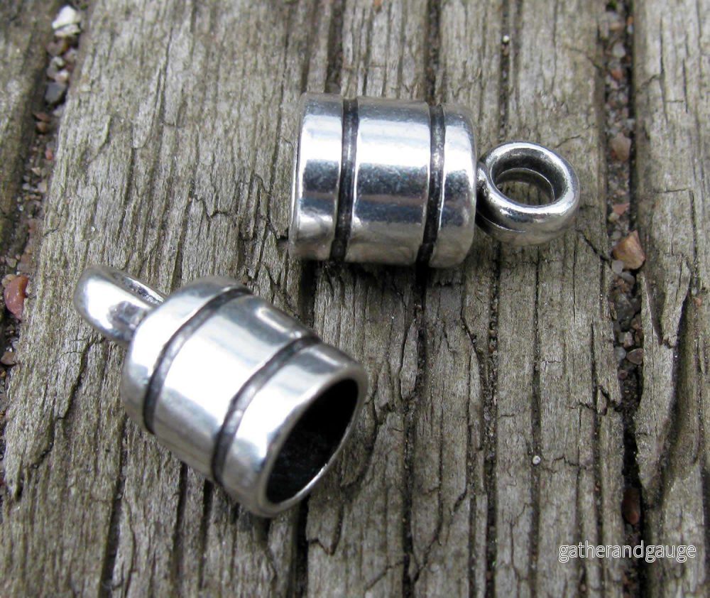 Ändfäste Silverfärgade - Rak med ränder 6mm, 2-pack