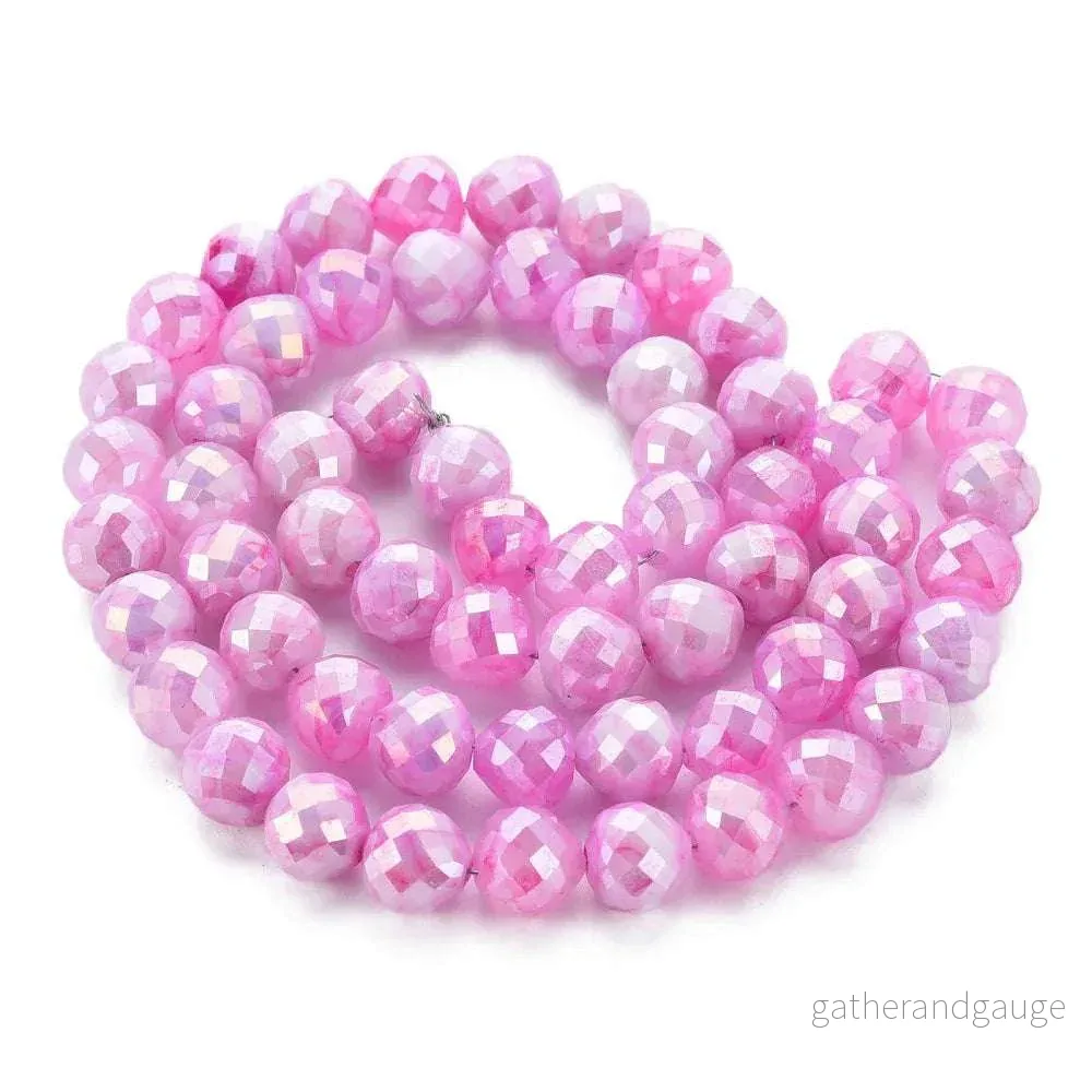 Glaspärlor Facetterad Rund - Rosa med lyster, 8mm 1 sträng