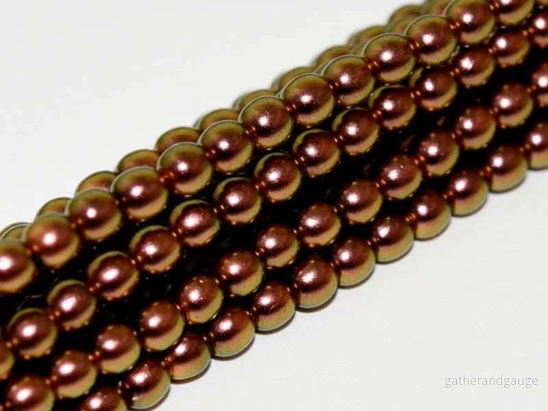 Tjeckiska vaxade glaspärlor - Polychrome Rose Copper 3mm, 1 sträng