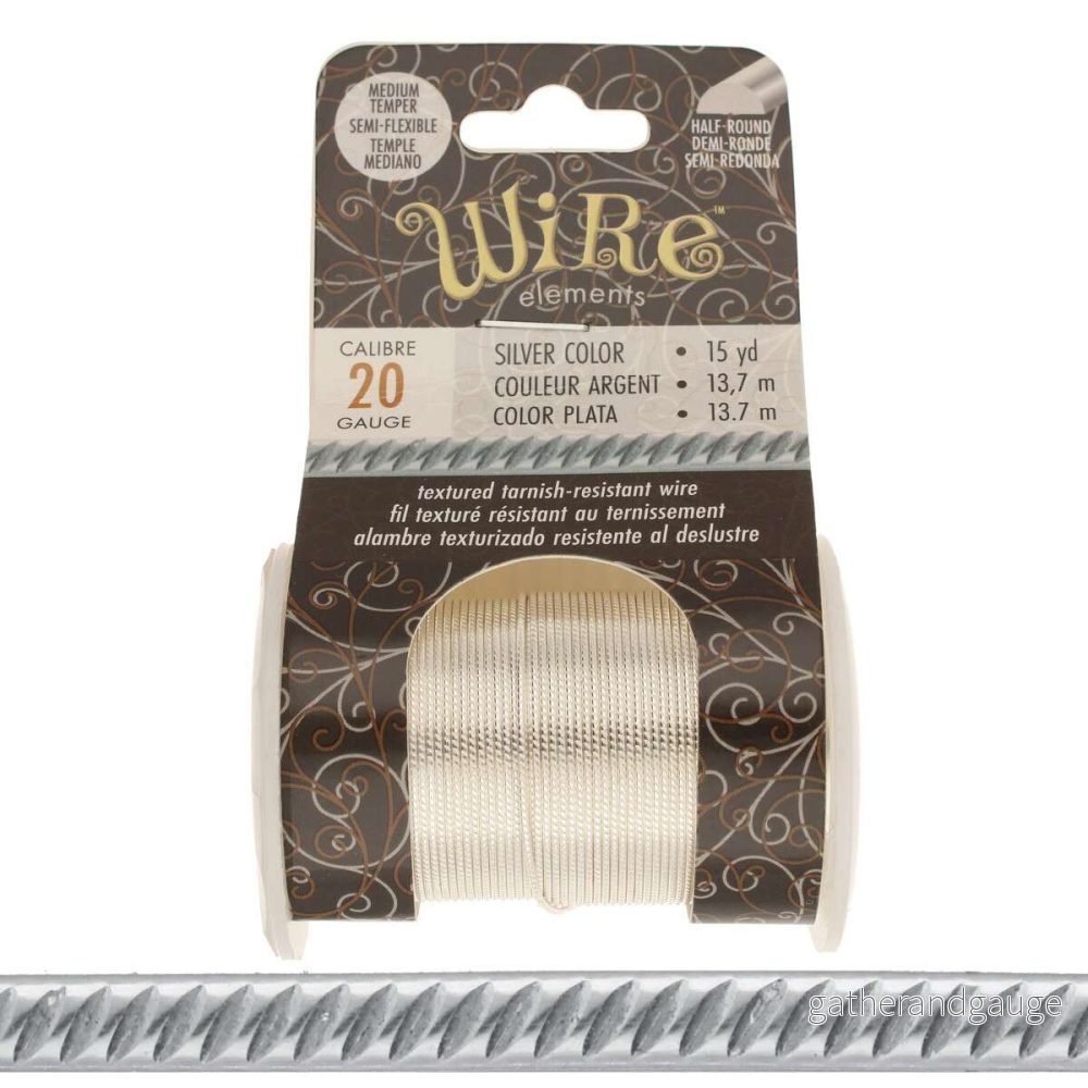 Wire Elements 20 Ga – Silverfärgad halvrund med Trail motiv Non Tarnish, 1 rulle