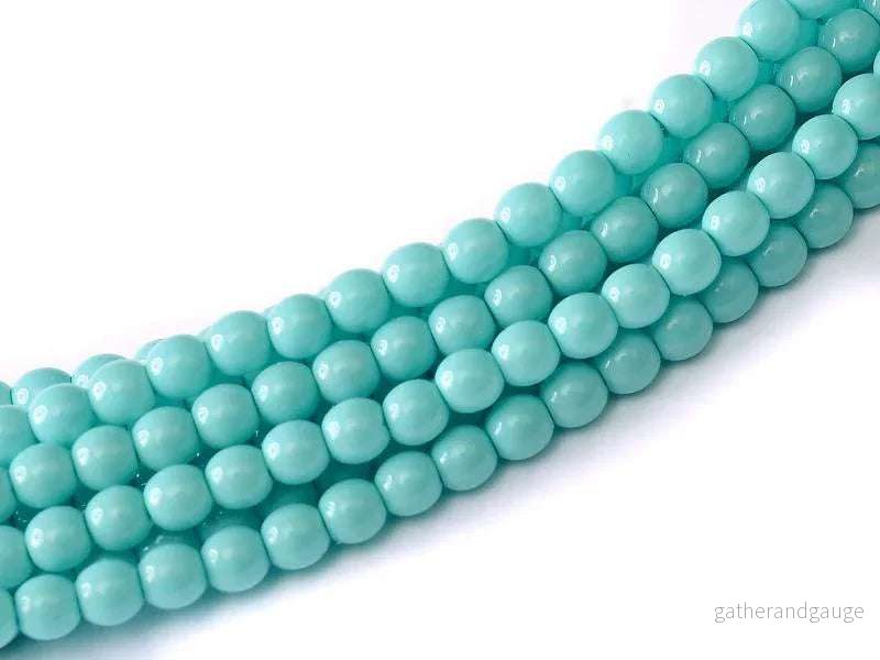 Tjeckiska Vaxade Glaspärlor - Shiny Turquoise 2mm, 1 sträng