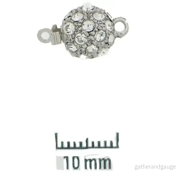Claspgarten Instickslås - Mindre Rund med Strasstenar, Silverfärgad 8mm 1 styck