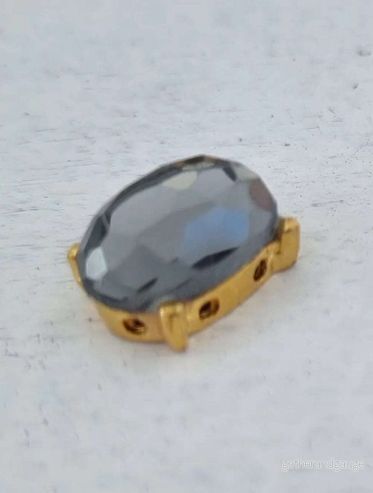 Glassten med Infattning - Guldfärgad Oval, Grå Sten 10x14mm 1 styck - Bild 2