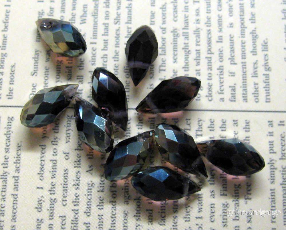 Facetterade droppar - Lila med silverlyster, 13x6mm, 10 pack