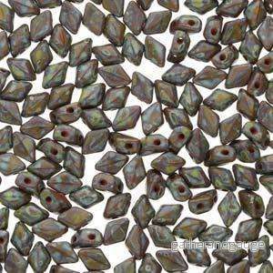 Matubo Mini Gemduo - Opaque Green Travertine Dark 6x4mm, 5 gram