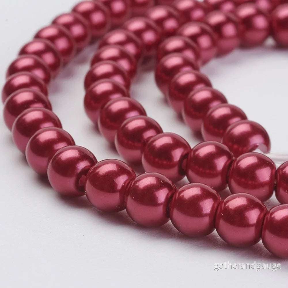 Vaxade glaspärlor - Crimson 6mm 1 sträng - Bild 3