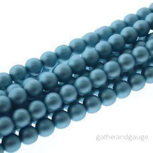 Tjeckiska vaxade glaspärlor - Persian Blue Matt 8mm, 1 sträng