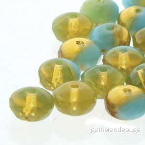 Tjeckiska Firepolish Donut - Turquoise/Topaz 3x5mm, 1 sträng