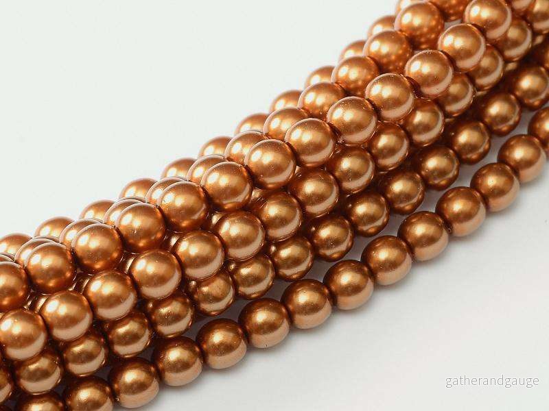 Tjeckiska vaxade glaspärlor - Shiny Copper 3mm, 1 sträng
