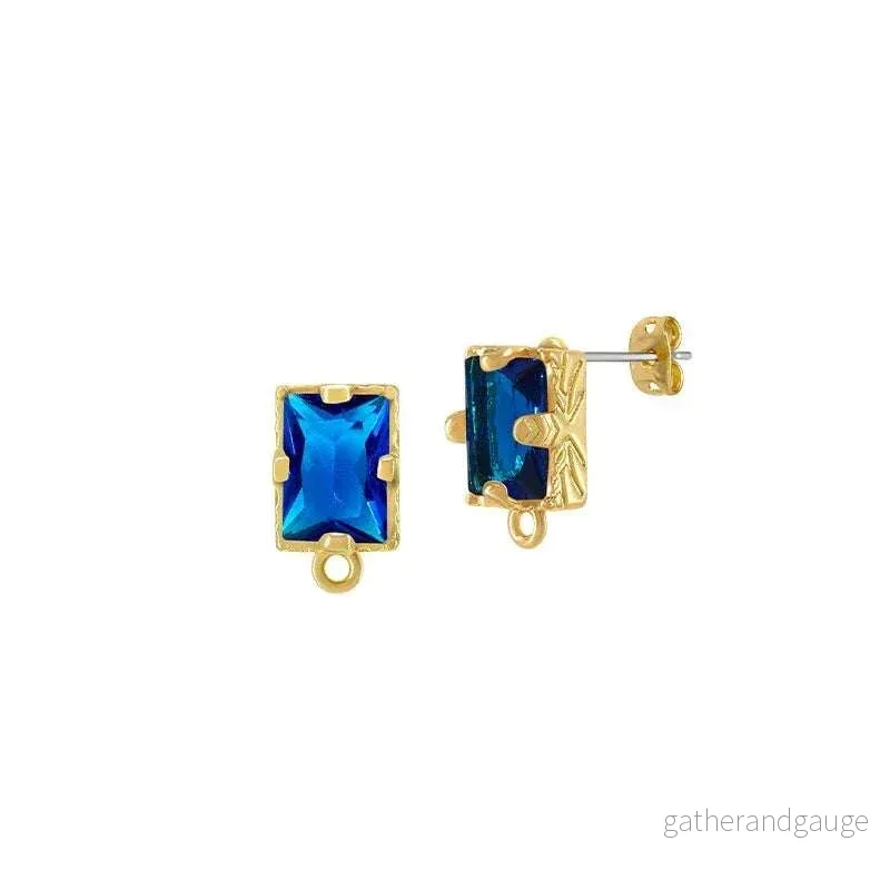 Örstickare Guldfärgad – Rektangulär glas sten Blå 6x8mm, 2-Pack Örstickare Guldfärgad – Rektangulär glas sten Blå 6x8mm, 2-Pack