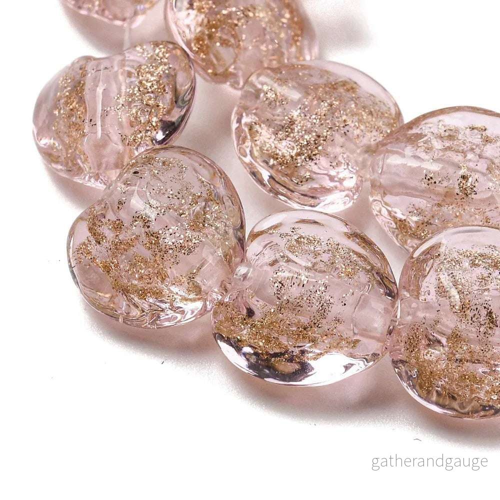 Lampwork hjärta – Rosa med guldglitter 12mm 1 styck