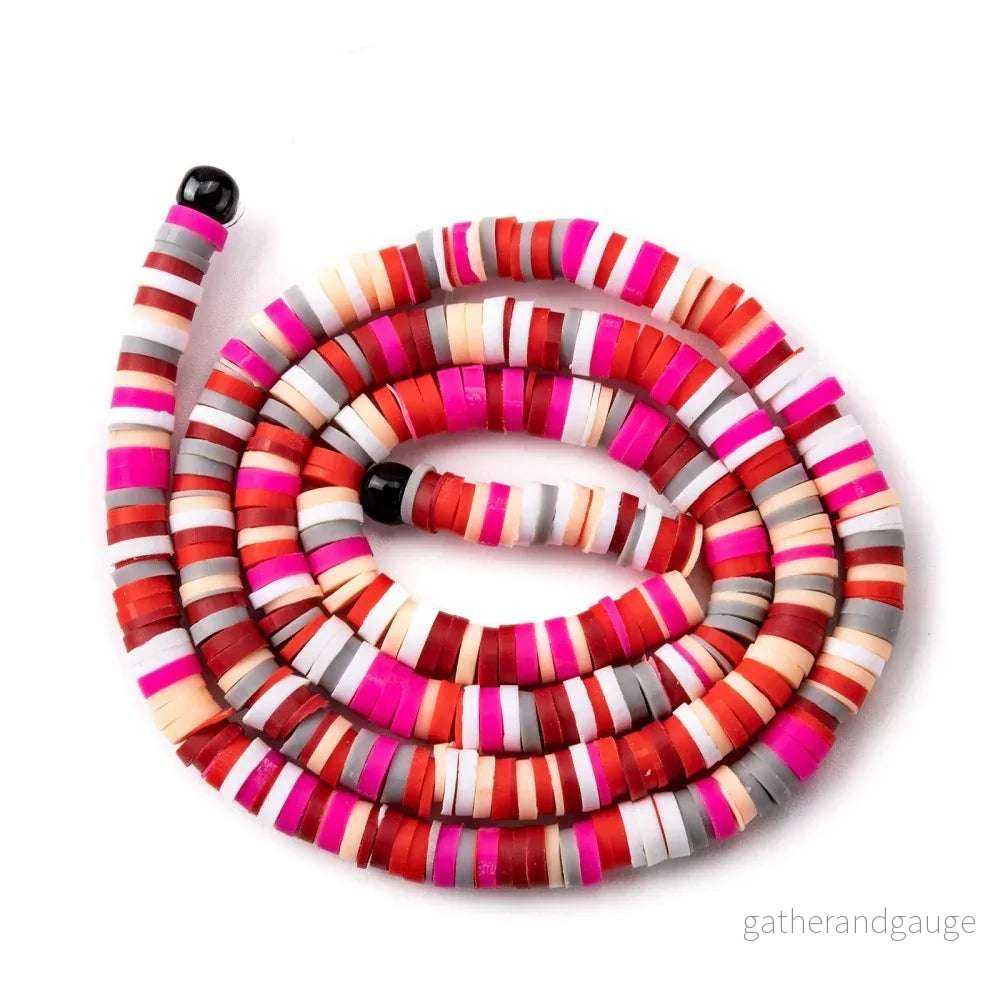 Heishi Pärlor – Röd/Rosa Mix 4mm 1 sträng Heishi Pärlor – Röd/Rosa Mix 4mm 1 sträng