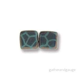 CzechMates Tile Beads - Green Turquoise Laser Bronze Cracked, 1 Sträng - Bild 2