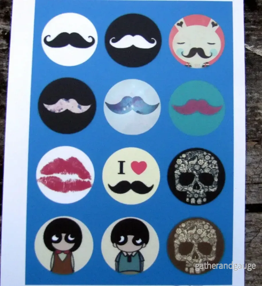 Bildark Rund – Mustasch- Mix 25mm, 1 ark Bildark Rund – Mustasch- Mix 25mm, 1 ark