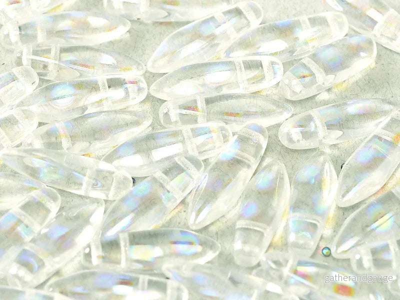 2-hole Daggers - Crystal Dots AB 5x16mm, 10-pack