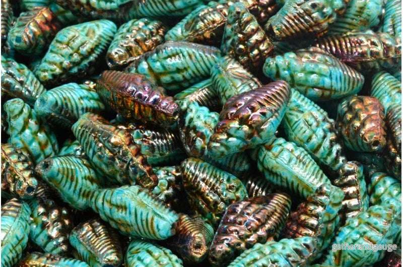 Miter Shell Beads - Sea Green with Oil 16x8mm, 10-Pack