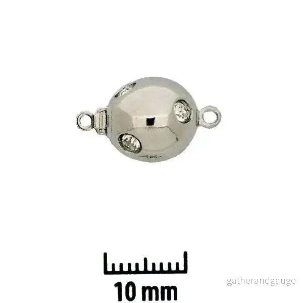 Claspgarten instickslås - Rund med strassten, silverfärgad 11mm 1 styck