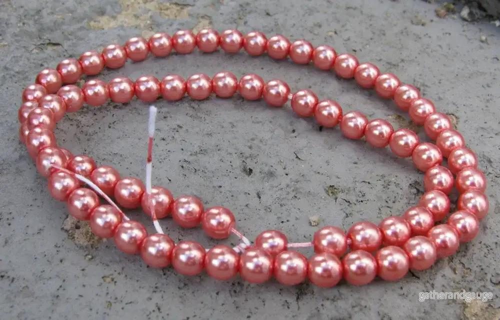 Tjeckiska vaxade glaspärlor – Blush 6mm, 1 sträng