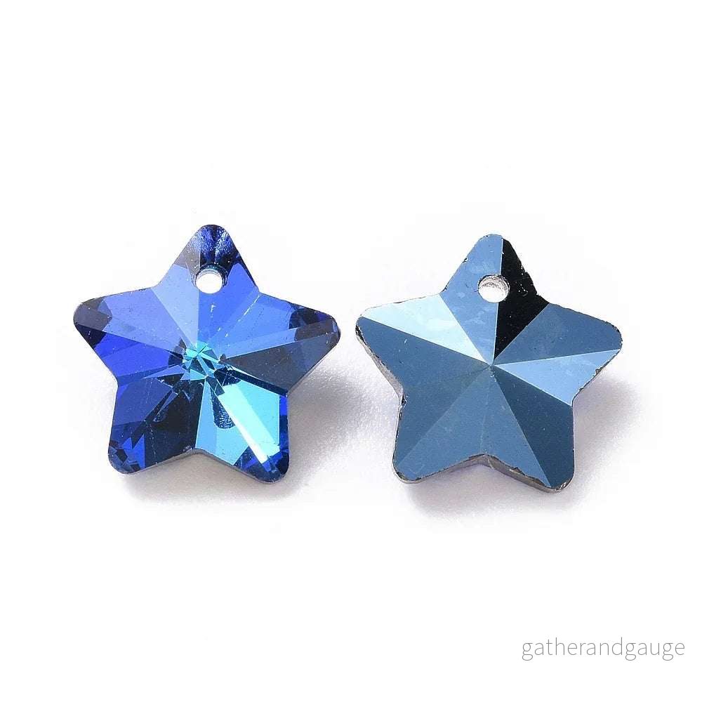 Facetterade glaspärlor - Stjärna Dodger blue 13mm 1 styck