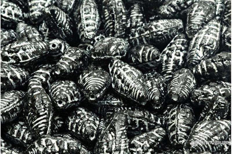 Miter Shell Beads – Jet with Silver 16x8mm, 10-pack Miter Shell Beads – Jet with Silver 16x8mm, 10-pack