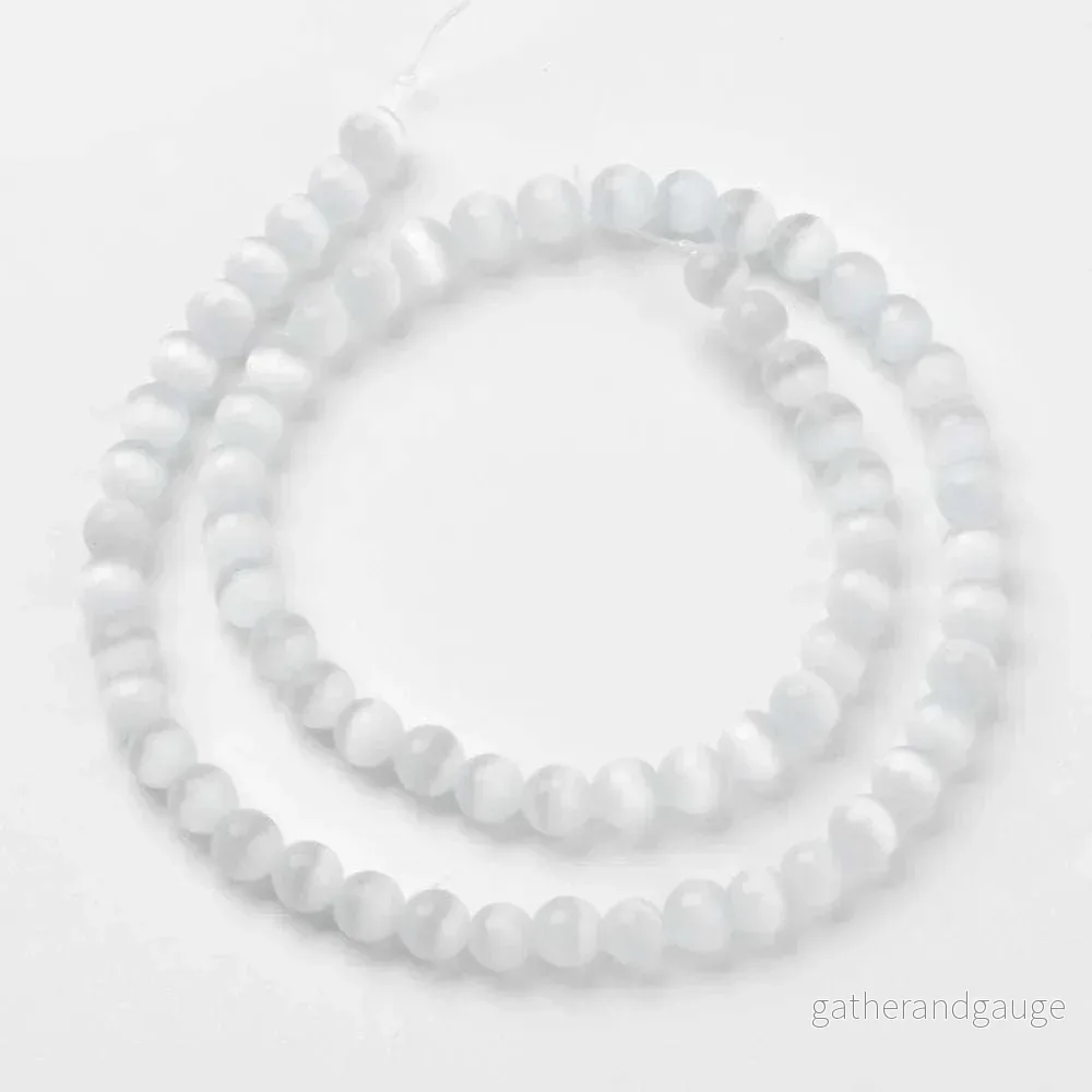 Cat´s eye pärlor – Rund Vit 8mm, 1 sträng