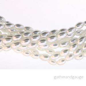 Tjeckiska vaxade glaspärlor - Ris, White 6x4mm, 1 sträng